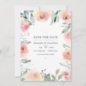 Pastell Blush Pink Bloral Wedding Foto Save The Date (Vorderseite)
