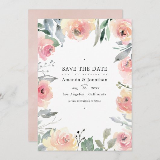 Pastell Blush Pink Bloral Wedding Foto Save The Date (Vorne/Hinten)
