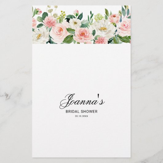 Pastell Blush Pink Brautparty Game Guess Wer (Rückseite)