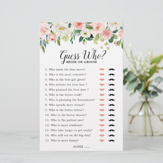 Pastell Blush Pink Brautparty Game Guess Wer (Stehend Vorderseite)