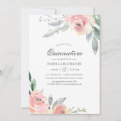 Pastell Blush Pink Floral Quinceañera Einladung (Vorderseite)