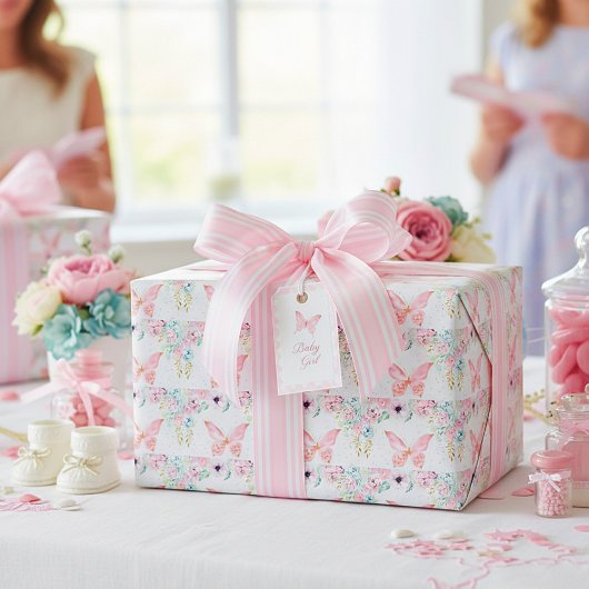 Pastell, Blüten und Schmetterlinge Geschenkpapier