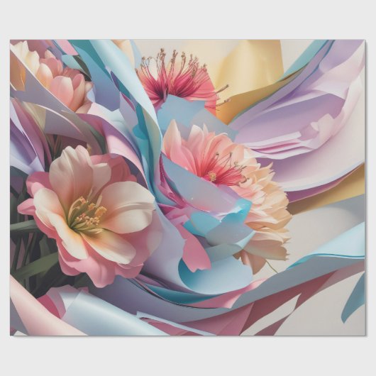 Pastell-Blüten-Wirbel Geschenkpapier (Flach)