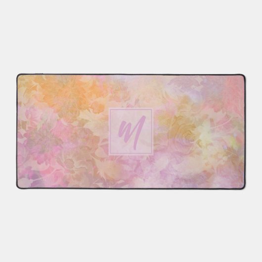Pastell-Boho-Blumenmuster-Schick-Script-Monogramm Schreibtischunterlage (Vorderseite)