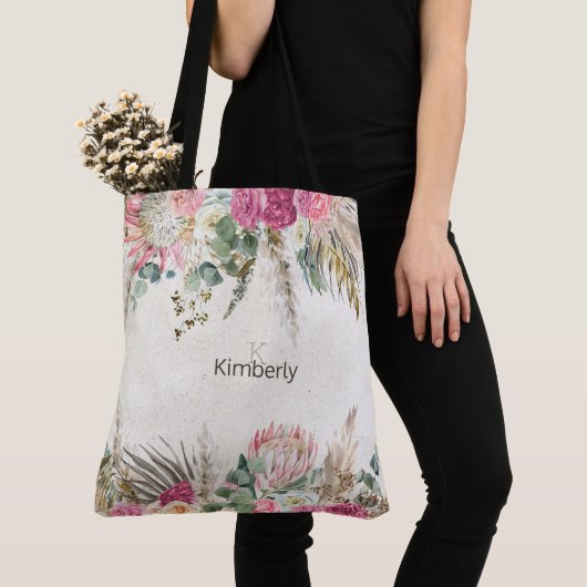 Pastell-Boho-Neutrales-Floral-Monogramm Anfangsbuc Tasche (Von Nahem)