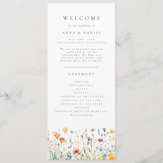 Pastell-Boho-Wildblumen-Hochzeitsprogramm Programm (Vorderseite)