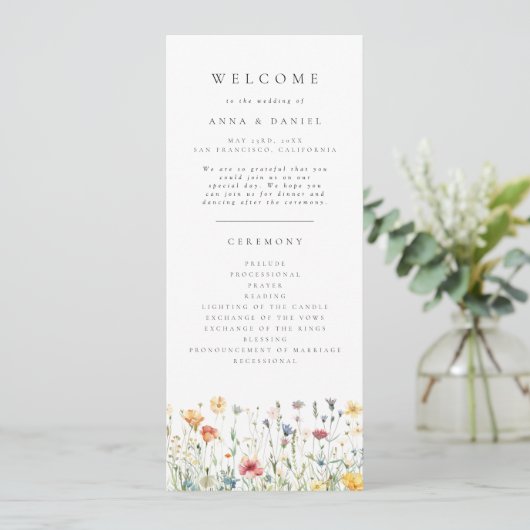 Pastell-Boho-Wildblumen-Hochzeitsprogramm Programm (Stehend Vorderseite)
