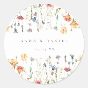 Pastell-Boho-Wildflower-Hochzeit Runder Aufkleber