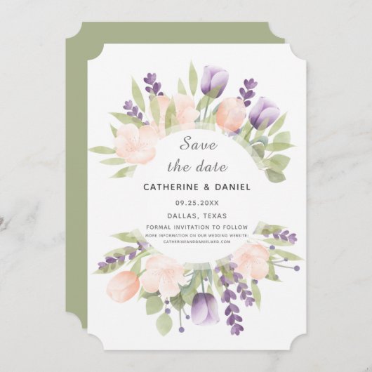 Pastell Botanische Tulissen Save The Date (Vorne/Hinten)