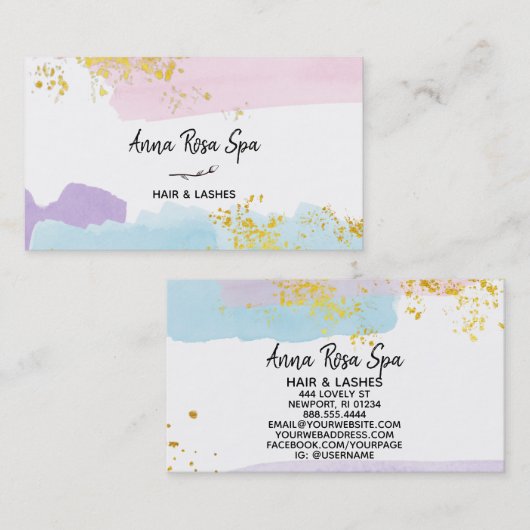 *~* Pastell Brush Splash Gold Glitzer Rose Bug Visitenkarte (Vorne/Hinten)