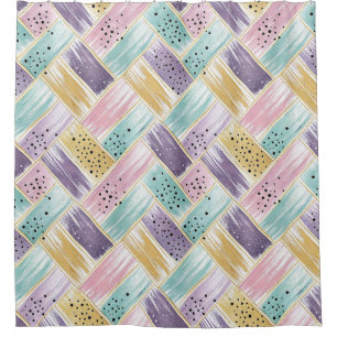 Pastell Brushstroke & Gold Crisscross Abstrakt Duschvorhang