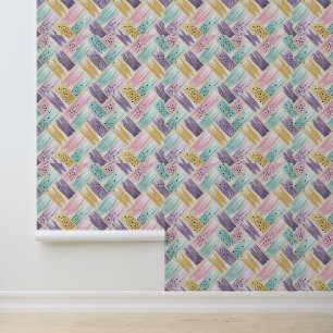 Pastell Brushstroke & Gold Crisscross Abstrakt Tapete