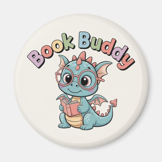 Pastell Buch Kumpel Lesedrache Magnet (Vorne)