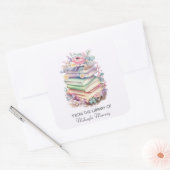 Pastell Bücher & Blume Personalisierte Buchzeichen Quadratischer Aufkleber (Umschlag)