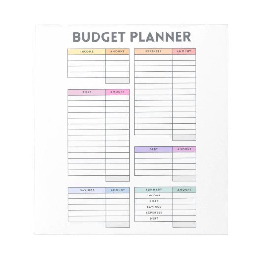 Pastell-Budgetplaner-Layout Notizblock (Vorderseite)