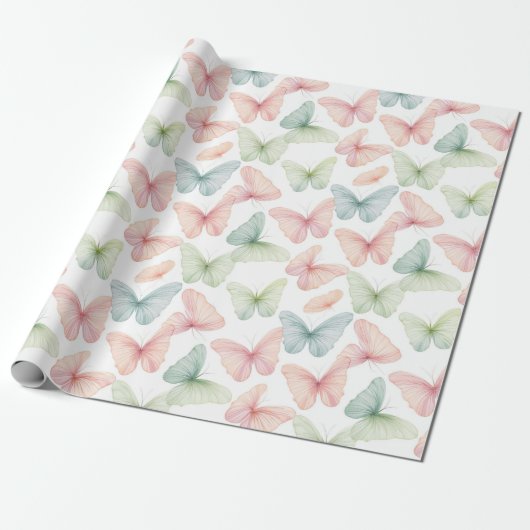 Pastell Butterfly Wrapping Paper Geschenkpapier (Ungerollt)