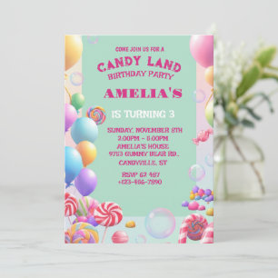 Pastell-Candy-Land-Geburtstagseinladung Einladung