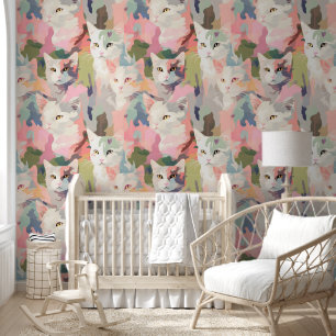 Pastell Cats farbenfrohe Muster Tapete