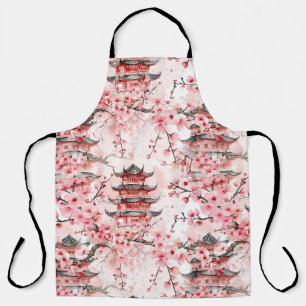 Pastell-Chinesische Pagoden-Kirschblüten-Landschaf Schürze