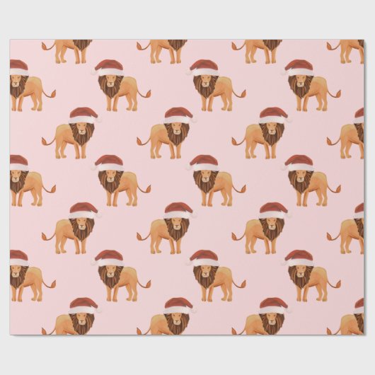 Pastell Christmas Safari Tiere Pink Lion Geschenkpapier (Flach)