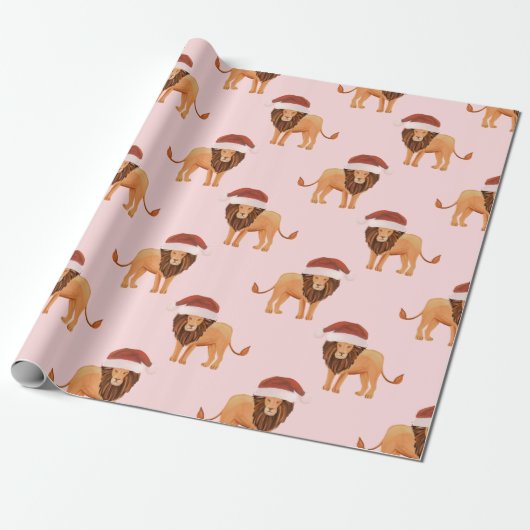 Pastell Christmas Safari Tiere Pink Lion Geschenkpapier (Ungerollt)