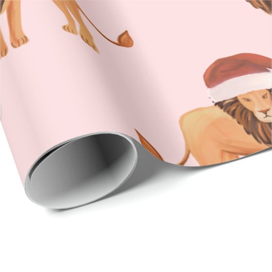 Pastell Christmas Safari Tiere Pink Lion Geschenkpapier (Rolleneckpunkt)