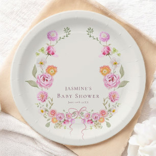 Pastell-Coquette-Blumenkranz-Baby-Party  Pappteller