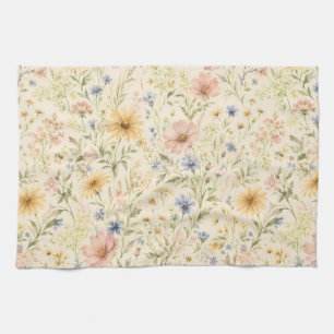 Pastell Cottage Wildblumen Aquarell Geschirrtuch