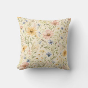 Pastell Cottage Wildblumen Aquarell Kissen