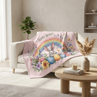 Pastell Cottagecore Farmhouse Regenbogen Hase Blum Decke