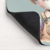 Pastell Cottagecore-Katze in Overall und Strohhut Mousepad (Ecke)
