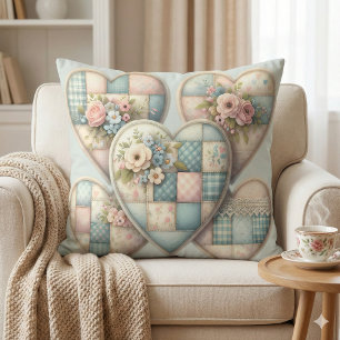 Pastell Cottagecore Patchwork-Herzen Kissen