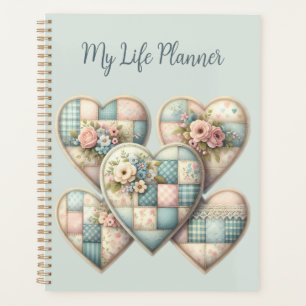 Pastell Cottagecore Patchwork-Herzen Planer