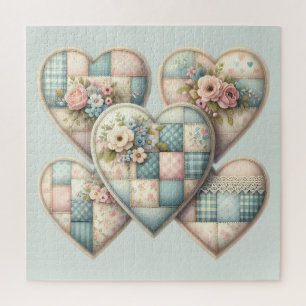 Pastell Cottagecore Patchwork-Herzen Puzzle