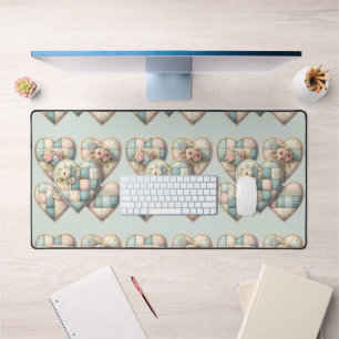 Pastell Cottagecore Patchwork-Herzen Schreibtischunterlage