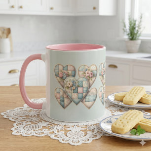 Pastell Cottagecore Patchwork-Herzen Tasse