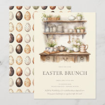 Pastell-Creme- und Braunes Vintage-Küchen-Osterfrü