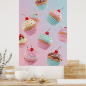 Pastell-Cupcake-Muster auf Rosa Poster (Küche)