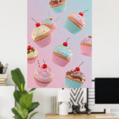 Pastell-Cupcake-Muster auf Rosa Poster (Heimbüro)