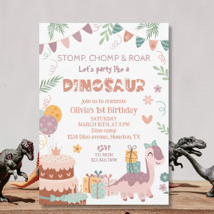Pastell-Dino-Party-Geburtstag Einladung