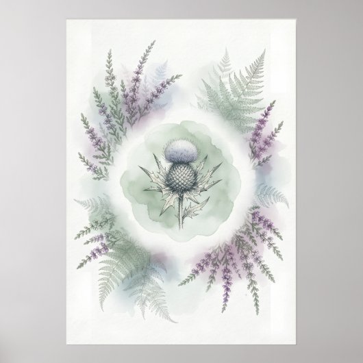 Pastell Distel Heide Farn Schottischer Poster (Vorne)