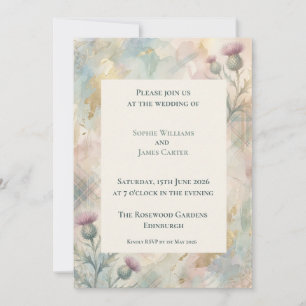 Pastell-Distel-Tartan-Schottische-Hochzeitseinladu Einladung