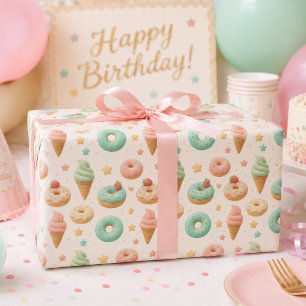 Pastell-Donut-Eiscreme-Birthday-Verpackungspapier Geschenkpapier