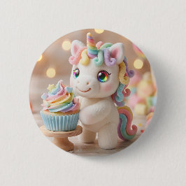 Pastell-Einhorn mit Regenbogen-Cupcake Button