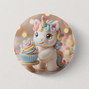 Pastell-Einhorn mit Regenbogen-Cupcake Button