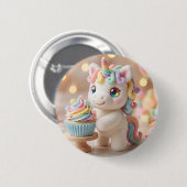 Pastell-Einhorn mit Regenbogen-Cupcake Button (Vorne & Hinten)