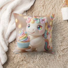 Pastell-Einhorn mit Regenbogen-Cupcake Kissen