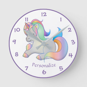 Pastell-Einhorn-Traum-Regenbogen-Fantasy-Design Runde Wanduhr