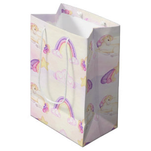 Pastell-Einhorn und Regenbogen Mittlere Geschenktüte