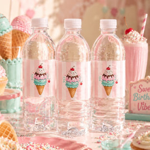 Pastell-Eiscreme-Geburtstags-Süßigkeiten Wasserflaschenetikett